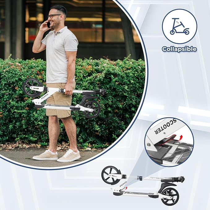 Nattork Scooter for Kids Age 6+, Teens and Adults- Adjustable Height Folding Kick Scooter with Large Sturdy Wheels for a Smooth Ride, Lightweight, Anti-Shock Suspension for Boys and Girls