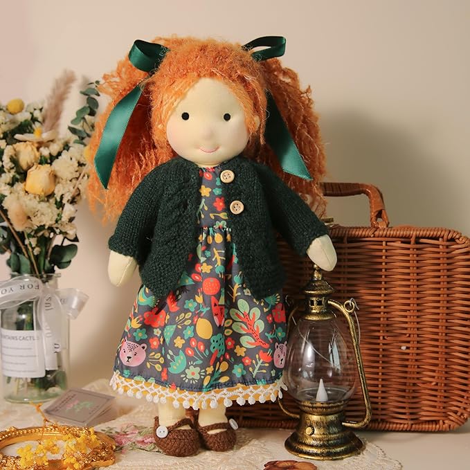 BlissfulPixie Handmade Waldorf Hanne 12" Soft Girl Rag Doll with Cute Stuffed Plush, Ideal First Doll for Babies & Toddlers