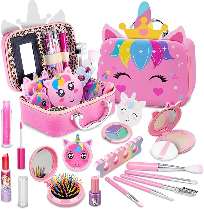 Kids Makeup Kit for Girl - Princess Toys Real Washable Make Up Set with Unicorn Bag - Play Makeup Beauty Cosmetic Toys for Ages 3 4 5 6 7 8 9 10 11 12 Year Old Toddler Kids Christmas Birthday Gifts