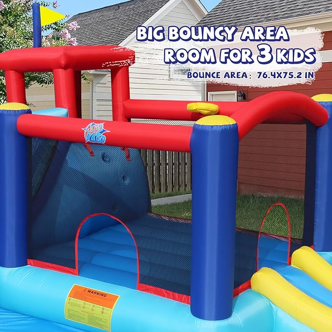 Action Air Bounce House - Inflatable Bouncing House with Blower for Indoor & Outdoor - Jump Bouncy Castle with Slide - Big Bouncy Area, Love for Kids