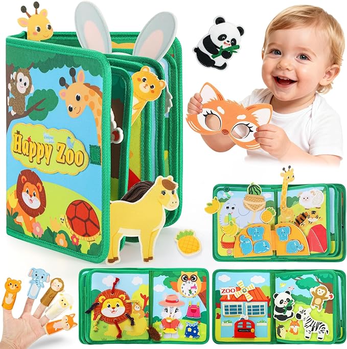 25 in 1 Busy Book for Toddlers 1-3 - Zoo Montessori Toy Toddlers Busy Board for 1 Year Old, Educational Sensory Quiet Toy, Airplane Car Travel Essentials Christmas Birthday Gift for Boy Girl