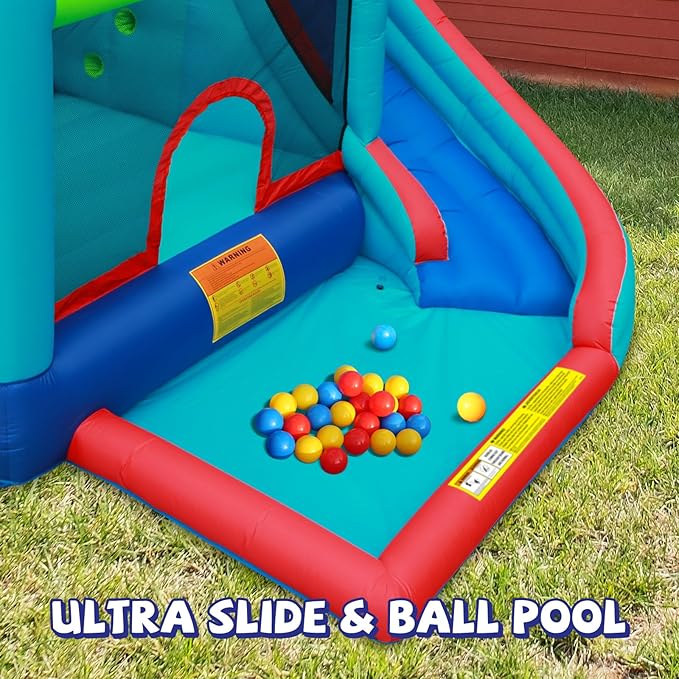 Action Air Bounce House - Inflatable Bouncing House with Blower for Indoor & Outdoor - Jump Bouncy Castle with Slide - Big Bouncy Area, Love for Kids