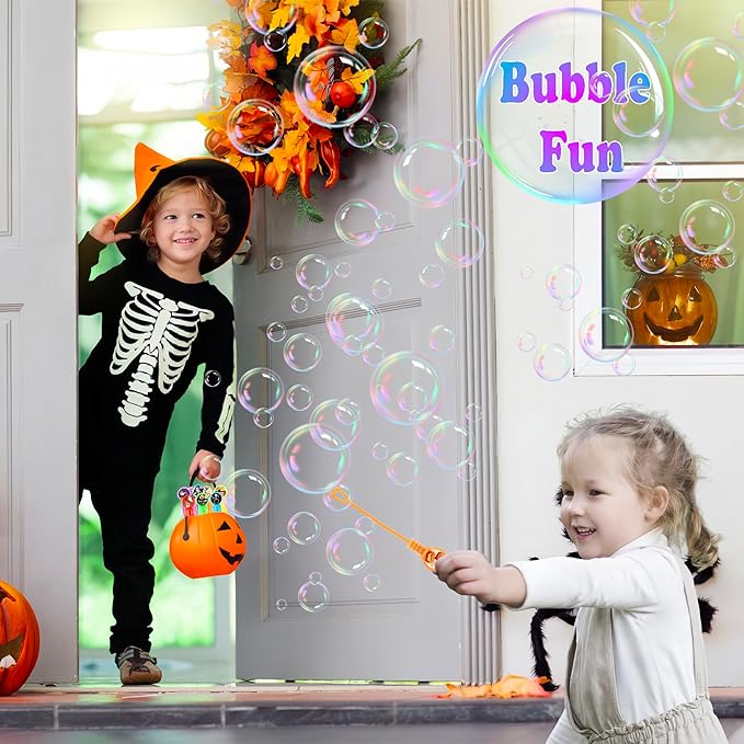 Mini Bubbles for Kids Party Favors,32 PCS Small Bubble Wands Toys Bulk for Classroom Prize,Birthday Goodie Bag Stuffers,Bubble Blower Toy Sticks with Bubble Solutions,Gift Box,Cartoon Halloween Design