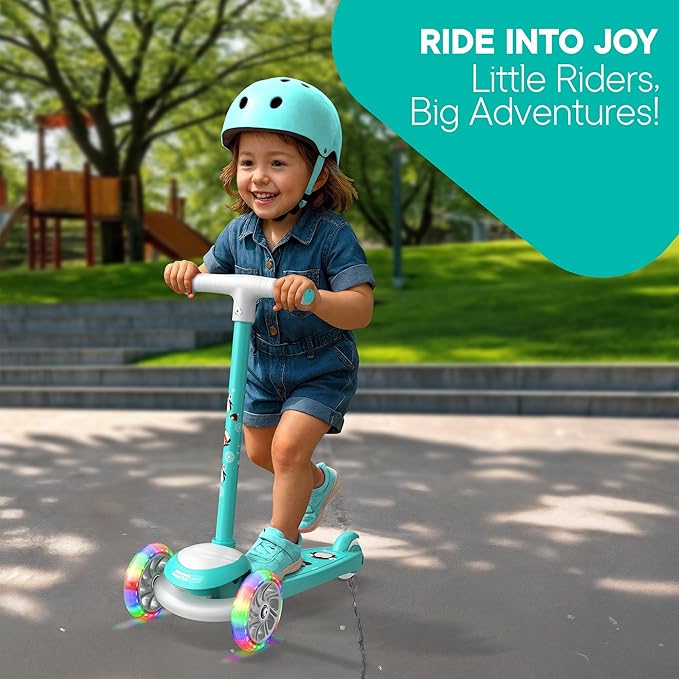3 Wheel Scooter for Kids, Smooth Light Up LED Front Wheels, Wide Anti Slip Deck, Rear Foot Brake, Easy Lean to Steer Maneuvering, Indoor & Outdoor Ride On Toys for Ages 2 Up