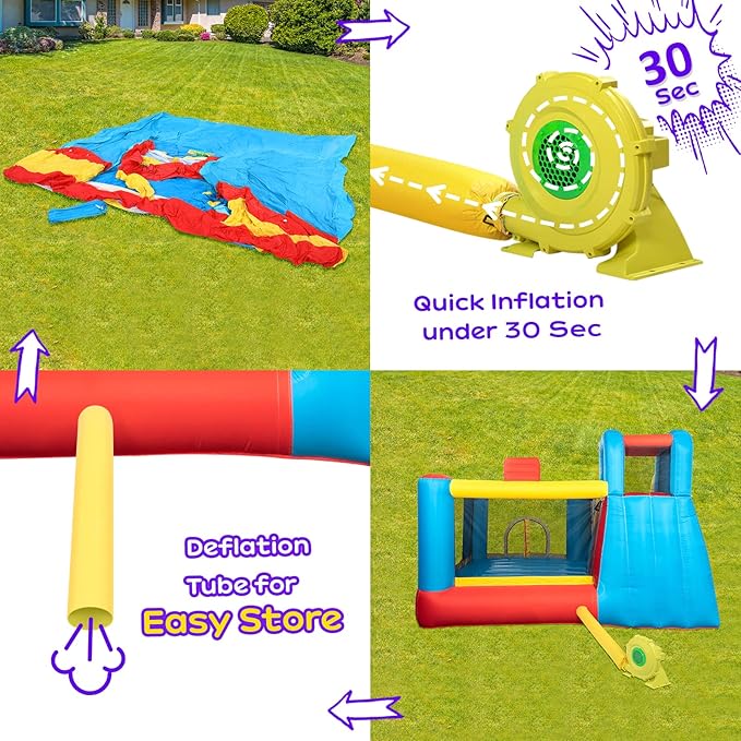 JOYMOR Bounce House Inflatable Bouncing Castle Play Center w/Air Blower, Jump'n Slide Bouncer, Suitable for Toddler Baby & Little Kids