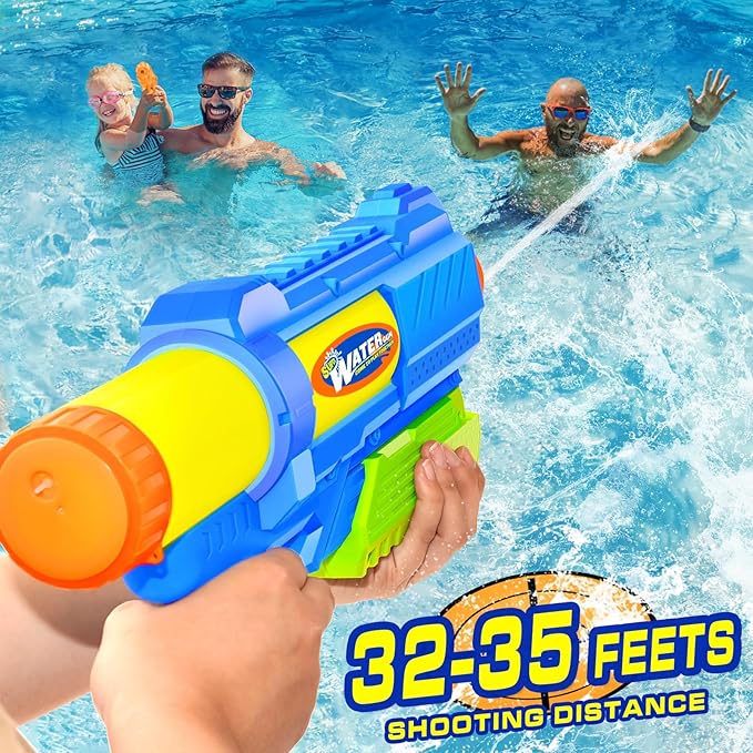 Super Water Gun for Kids Adults: 2 Pack Super Water Gun Soaker 1200cc Squirt Blasters with Impressive Range - Ideal Toys for Boys Girls Summer Outdoor Swimming Pool Water Toys Fun - Green Blue