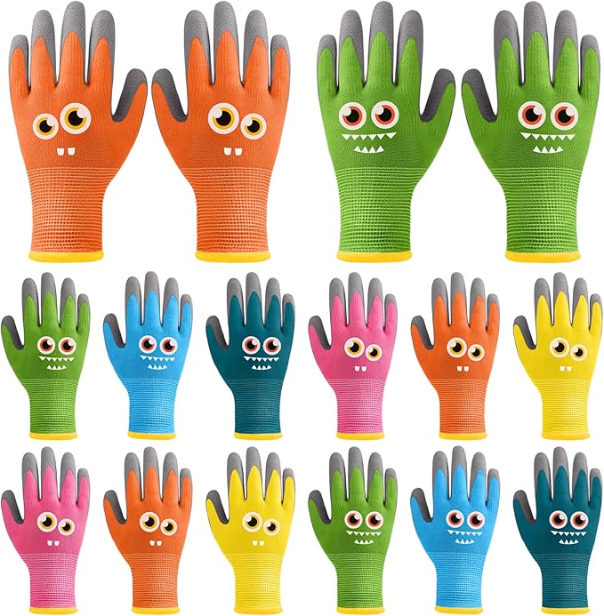 12 Pairs Kids Garden Gloves Children Gardening Gloves Rubber Coated Yard Work Gloves for Toddlers Boys Girls (Large (Age 9-11))