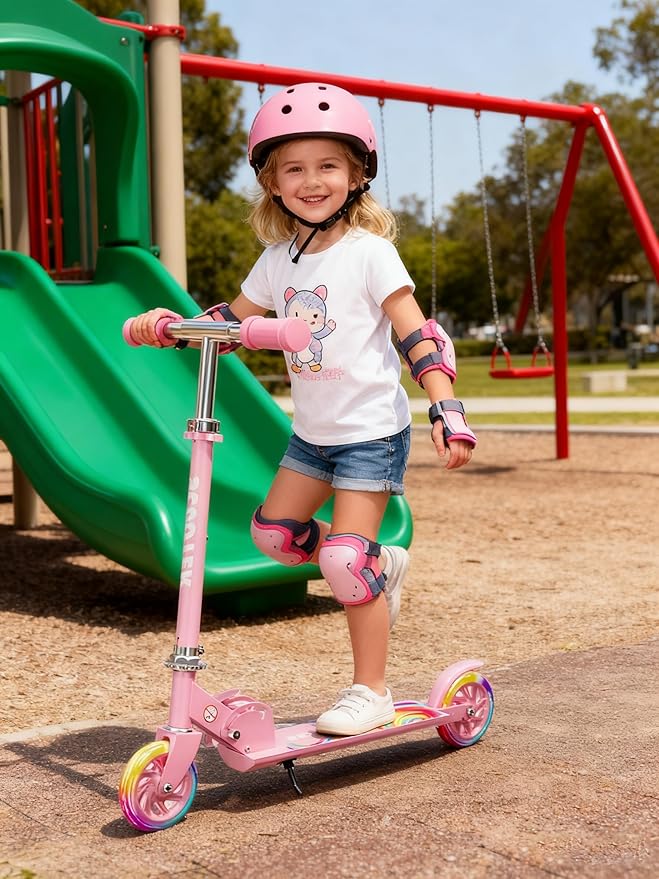 Scooter for Kids Ages 3+, 2 Wheels Kids Kick Scooter with Led Light Up & 3 Levels Adjustable, Lightweight Foldable for Boys&Girls