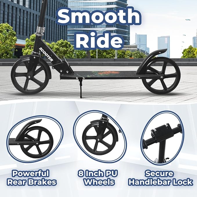 Nattork Scooter for Kids Age 6+, Teens and Adults- Adjustable Height Folding Kick Scooter with Large Sturdy Wheels for a Smooth Ride, Lightweight, Anti-Shock Suspension for Boys and Girls