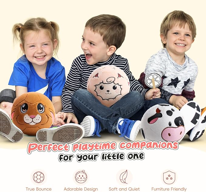 Updated Silent Indoor Soccer Balls for Toddlers 1-3, Inflatable Soft Plush Baby Toddler Soccer Ball Toys Gifts for Kid 3-5 Year Old Boy Girl First Birthday Gift (Sheep, Pump Include)