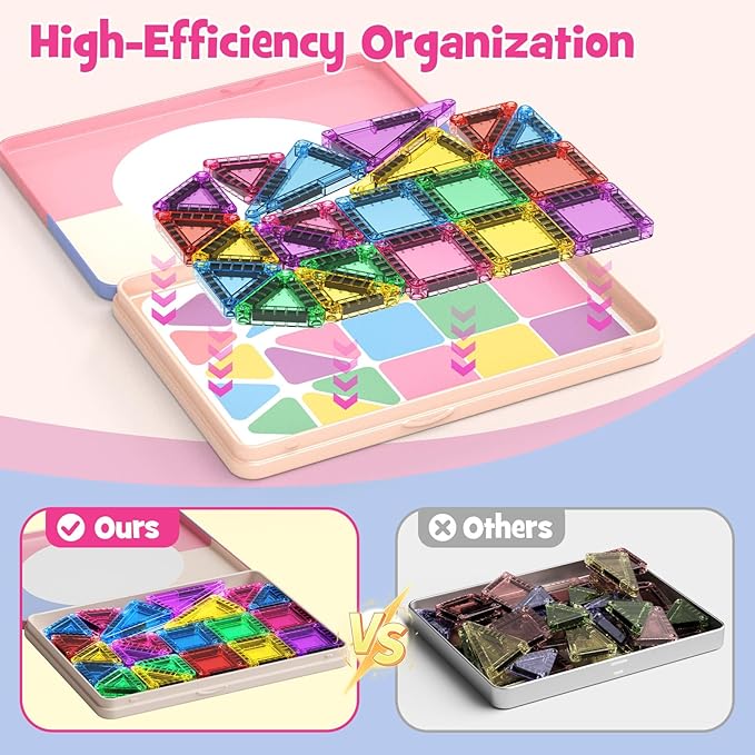 Mini Magnetic Tiles with Iron Box, 42PCS Travel Size Magnet Building Blocks Toy Set, Protable Construction Block Toys Educational Learning Sensory Toys for 3+ Year Old Boys Girls Birthday Gift