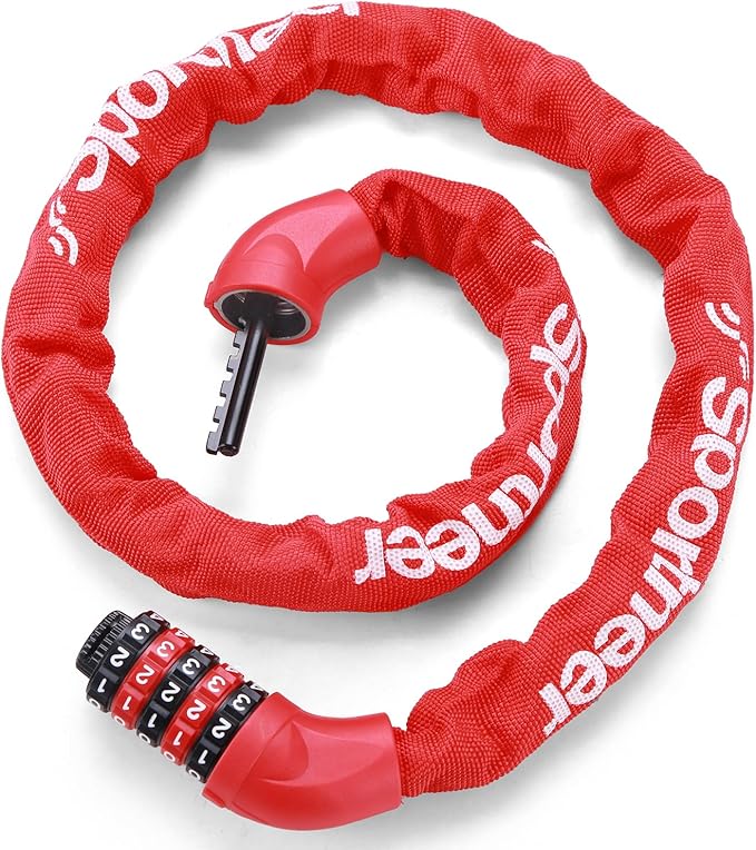 Sportneer Bike Lock: 5 Digit Combination High Security Anti Theft Bike Chain Lock - 3.2/3.6/4ft Heavy Duty Keyless Bicycle Lock for Bike, Motorcycle, Scooter, Door & Gate - 4/6mm Thick, Easy to Use