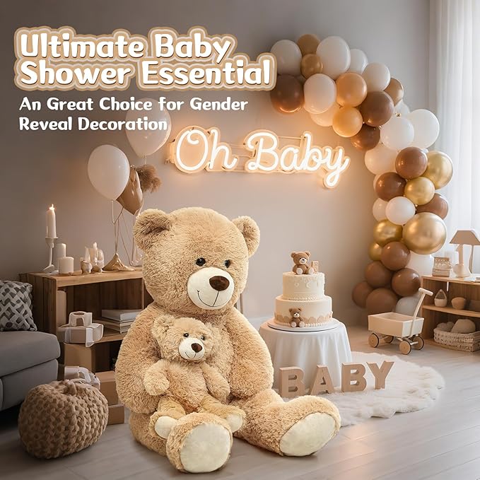 MorisMos Mom and Baby Giant Teddy Bear, 39inch Soft Stuffed Animal Large Teddy Bears Plush for Baby Shower, Tan