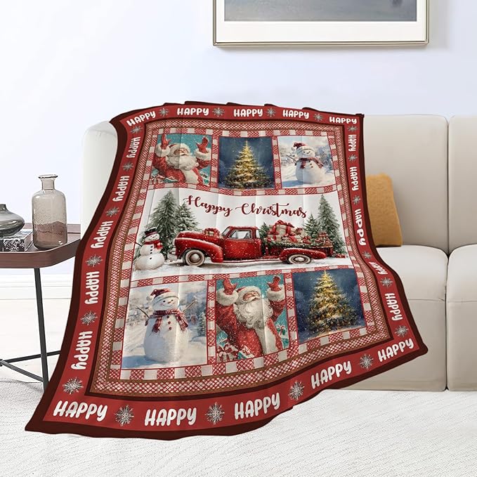 Christmas Santa Claus Blanket Christmas Pleasant Car Tree Throw Blankets Gifts for Girls Boys Kids Soft Cozy Fleece Plush for Couch Sofa Bed 60"x50"