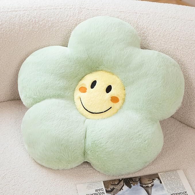 18” Green Flower Pillow Flower Shaped Throw Pillow Colorful Smile Daisy Flower Pillows Seating Cushions for Adults Kids Throw Pillows Couch Decor