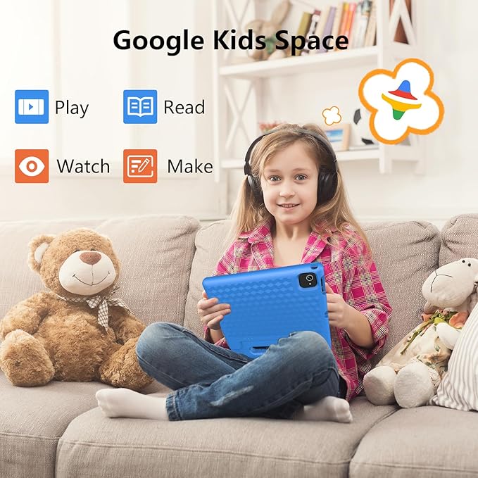 10.1-Inch Kids Tablet, 8GB+64GB, Android 14, 8-Core CPU, Educational Apps, Parental Controls, WiFi, 1280x800 HD Display, Cameras, Shockproof, Long Battery Life