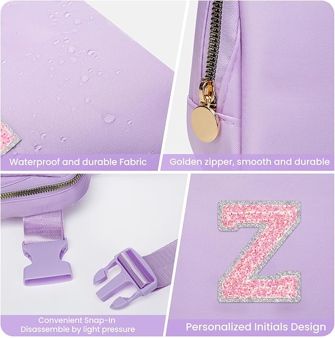 Cute Gifts for Girls Teens, Birthday Gifts for Sister Daughter Her, Travel Essentials, Teen Girl Essentials, Waist Packs Teen Trendy Stuff Belt Bag Crossbody Initial Letter Bag (Lavender, Z)