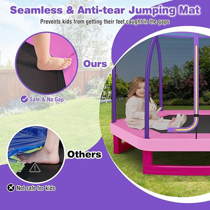 GYMAX Trampoline for Kids, 7FT Toddler Trampoline with Safety Enclosure Net & Seamless Spring Pad, Heavy Duty Small Indoor/Outdoor Trampoline for Boys, Girls Age 3+