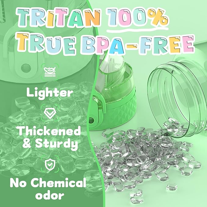 OLDLEY 12oz Kids Motivational Water Bottle for School Girls & Boys, Leak-Proof Tritan BPA-Free, Reusable Bottle with Silicone Straw, Pear