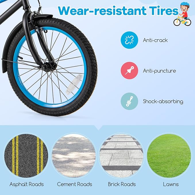 BABY JOY Colorful Macarons Kids Bike, 12 14 16 18 Inch Sporty Children's Bicycle with Training Wheels, Adjustable Handlebar & Saddle, Handbrake & Coaster Brake, Boys Girls Bike for 3-8 Years Old