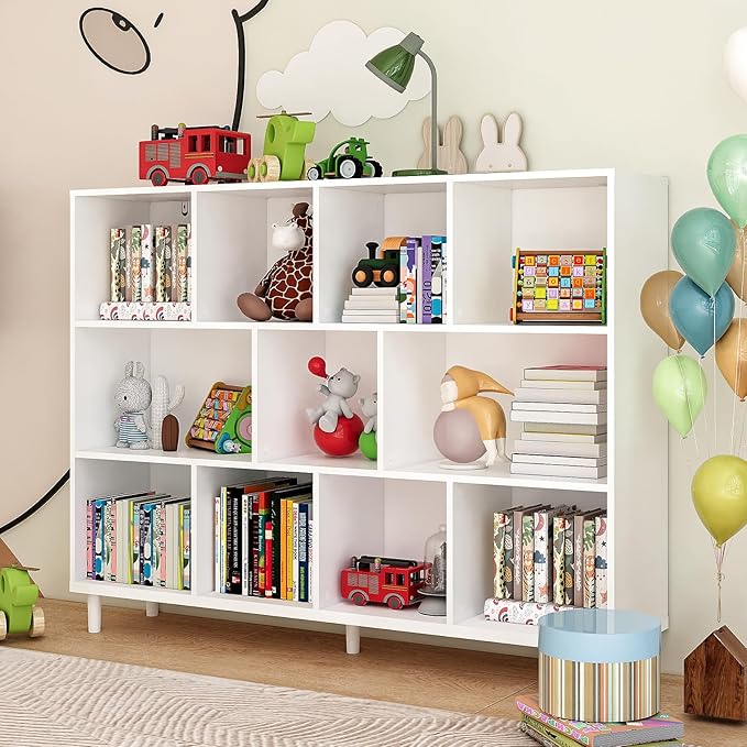 11 Cube Storage Organizer | Book Storage|Wide Bookshelf |Wooden Bookshelves -Cubic Storage Cabinet（Storing Books,Toys & More Easy to Install）