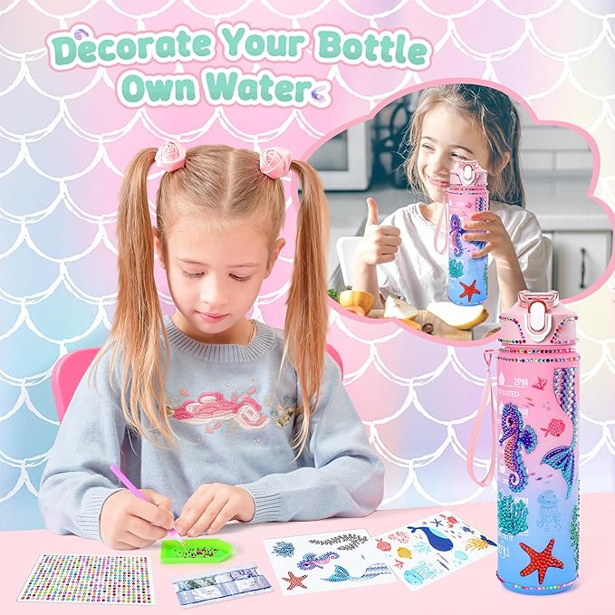 13PCS Mermaid Toys Gifts for Girls 4-6 7 8 9 10 Years Old, Girls Birthday Gifts Set with Light Up Star Pillow DIY Water Bottle Kits, for Daughter Niece Christmas Birthday Baskets for Kids