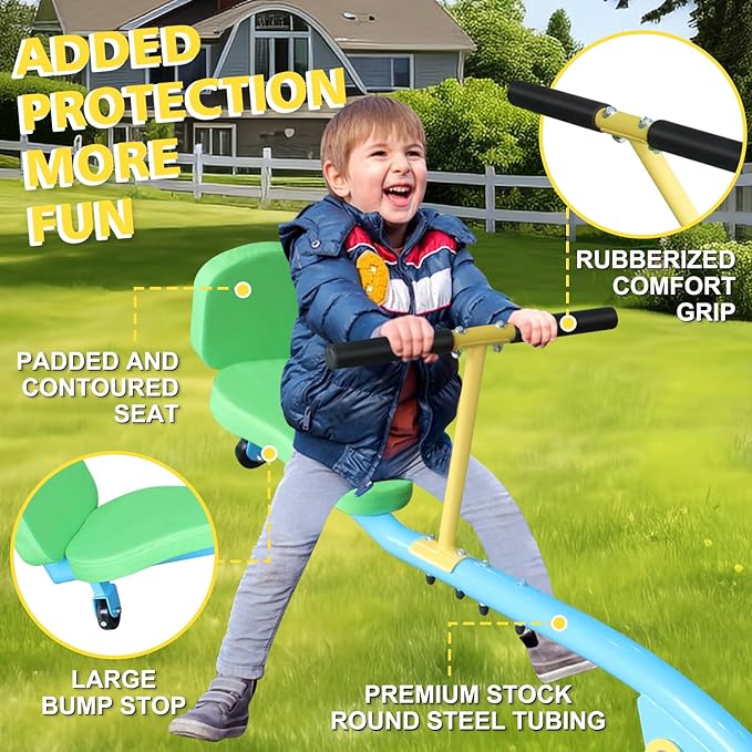 360 Degree Rotation Seesaw Swivel Teeter-Totter, 2/3/4 Seats Sit and Spin Outdoor Playground Equipment for Kids, Toddlers, Boys, Children (Green-2 Padded Seats)