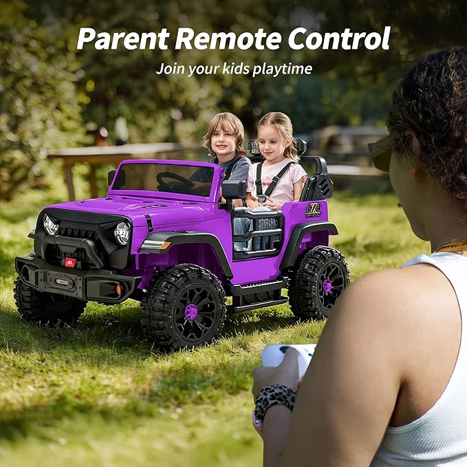 2 Seater Ride on Car Toy, 24V 4WD Electric Car for Kids 4-8 with Remote Control, 4x200W Motors, Capacity 150 lb - Purple