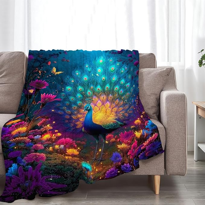 Fantasy Peacock Blanket Animal Throw Blankets Gifts for Girls Boys Kids Peacock Lover Soft Cozy Fleece Plush for Couch Sofa Bed 60"x50"