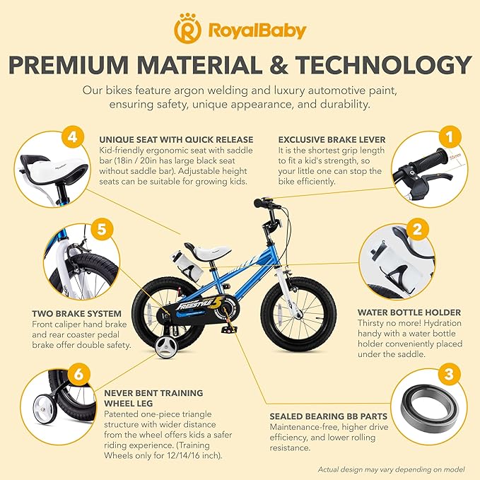 RoyalBaby Kids Bike EZ Balance to Pedal Dual Handbrake Toddlers Boys Girls Bicycle 12-20 Inch for Age 3-10 Years