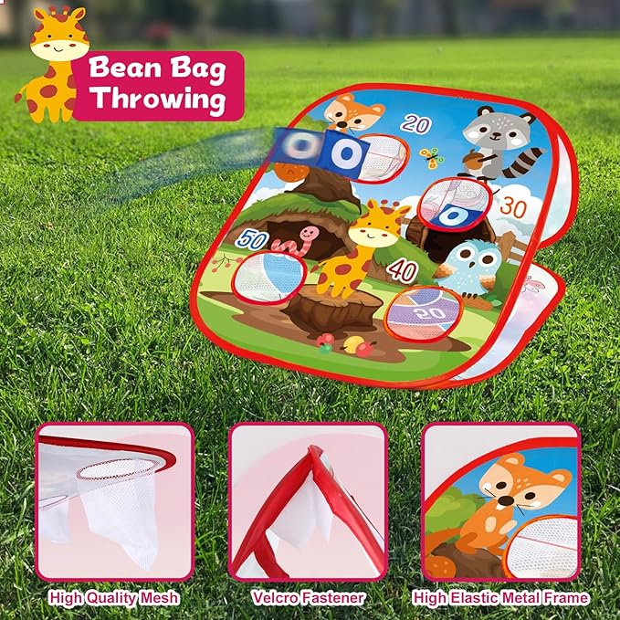 Bean Bag Toss Game Outdoor Toys for Kids-Cornhole Board-Family Party Tic Tac Toe Toys 5-in-1 Outside Yard Backyard Lawn Beach Games Toy for Ages 3 4 5 6 7 8 Year Old Girs Boys Christmas Birthday Gift