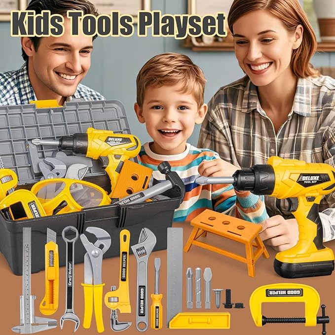 Zealous 48pcs Kids Tool Set with Tool Box & Electronic Toy Drill, Pretend Play Construction Kits for Kids Ages 3-5 Years Old, Toddler Boy Toys