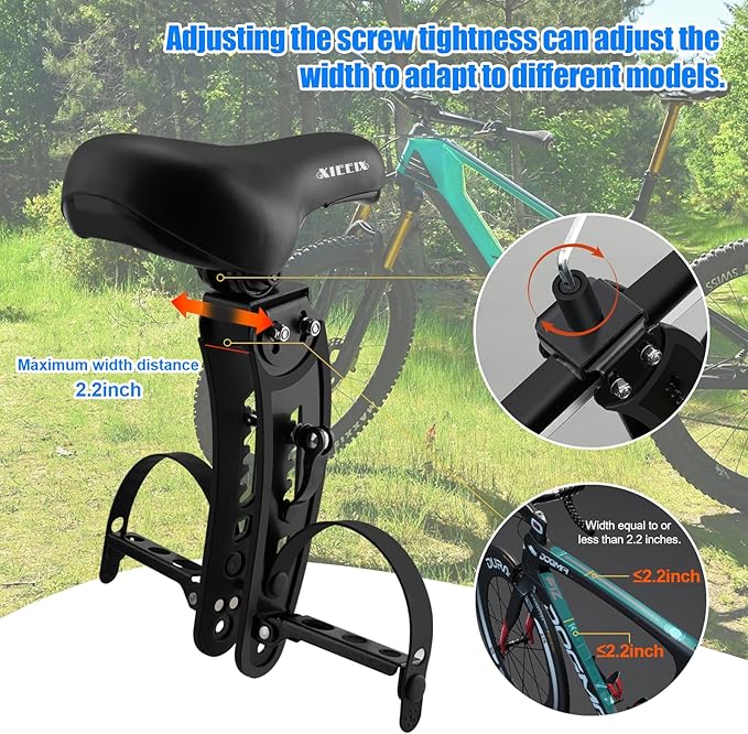 Kids Bike Seat with Handlebar Attachment, Detachable Front Mounted Child Bicycle Seats with Foot Pedals for Children 2~5 Years, Compatible with All Adult Mountain Bikes (Handle+Seat)