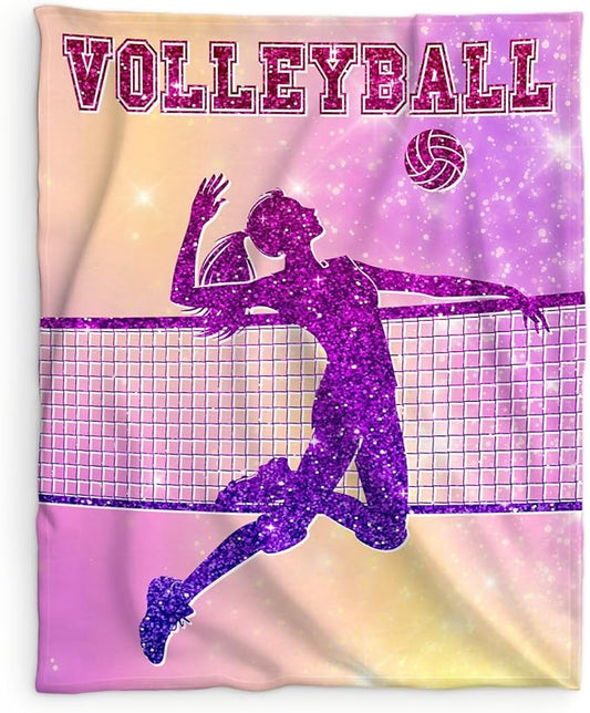Volleyball Blanket Gifts for Girls- 50x60 Inches Sport Throw Blanket for Women Kids Teens- Pink Soft Fuzzy Blankets for Couch Sofa Bed- Volleyball Lovers Gifts
