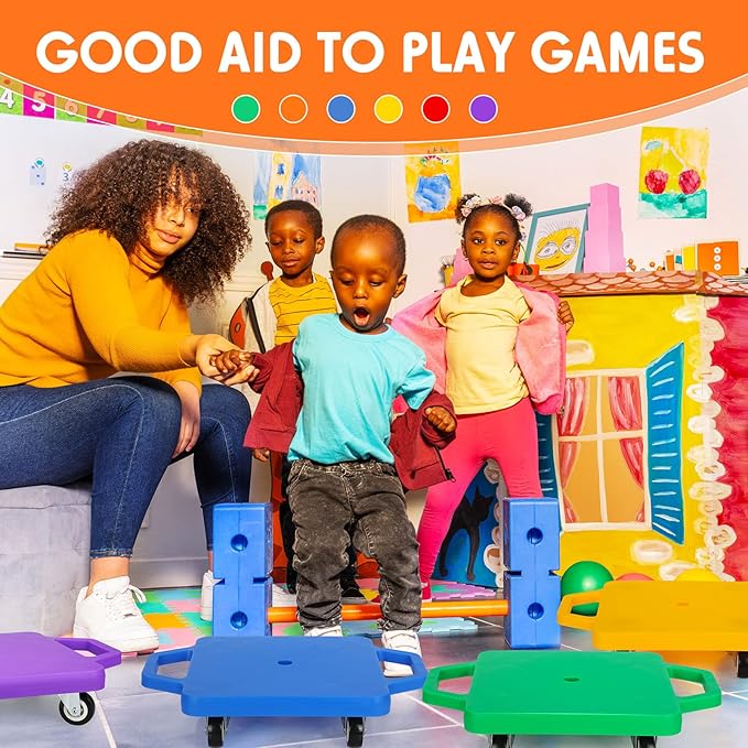 Deekin 12 Pcs Scooter Boards with Handles Bulk for Kids, Plastic Floor Sitting Scooter for Kids Children Gym Indoor Outdoor Activities Play and Daycare Supplies (Colorful)