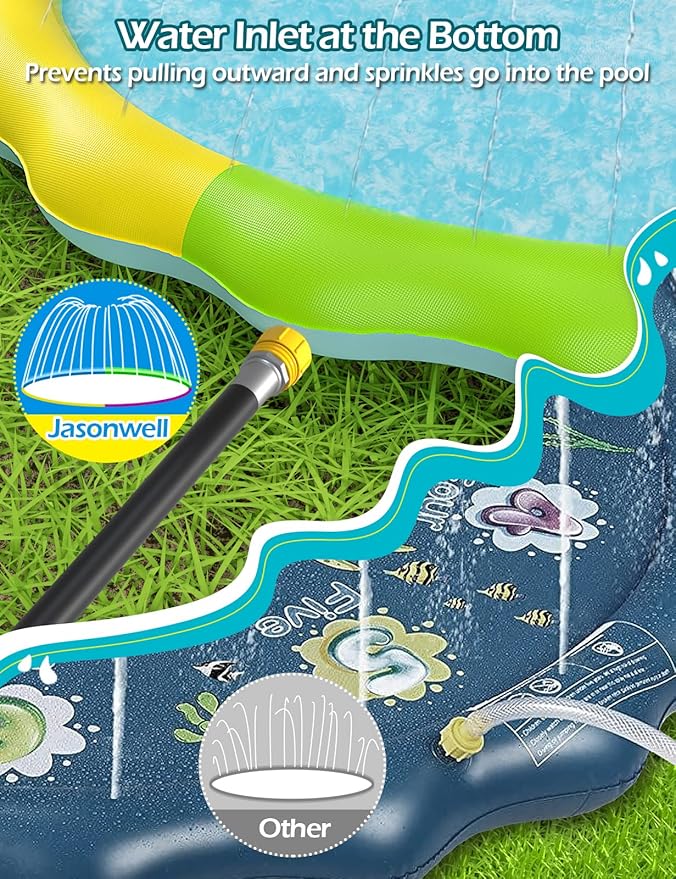 Jasonwell Splash Pad Sprinkler for Kids Splash Play Mat Outdoor Water Toys Inflatable Splash Pad Baby Toddler Pool Boys Girls Children Outside Backyard Dog Sprinkler Pool Age 1 2 3 4 5 6 7 8 9 M