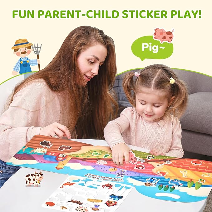 JoyCat Reusable Sticker Book - Jelly Animal Stickers for Toddlers, Kids Sticker Activity Book, Travel Toys for Road Trip, Car & Airplane, Educational Learning Gifts for Boys and Girls Ages 3-5 (Farm)