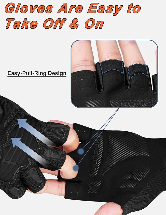 KUTOOK Mountain Bike Gloves for Mmen Fingerless with Wrist Guard Anti-Slip for Dirtbike Riding Fitness Training Outdoor Sports
