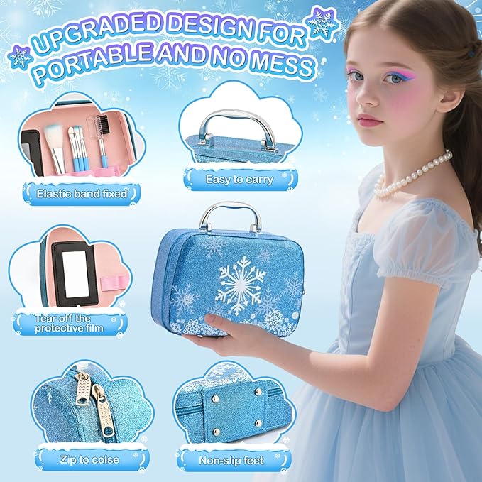 Real Washable Makeup Kit for Girls - Non-Toxic Kids Play Make Up Set Toy for Toddlers Children, Princess Toys Birthday & Christmas Gift ideas for Ages 5 6 7 8 9 10 11 12 Year Old Girls