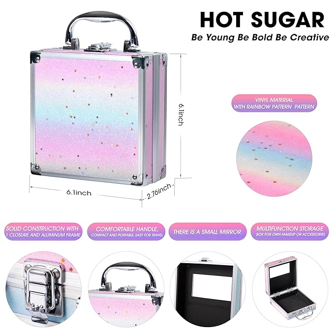 Hot Sugar Girls Makeup Kit Age 4-6 7-8 10-12, Little Girl Makeup Set, Makeup Kit for Teenagers 13-15 Includes Eyeshadow Lip Gloss Blush Highlighter Bronzer Brush (Rainbow)