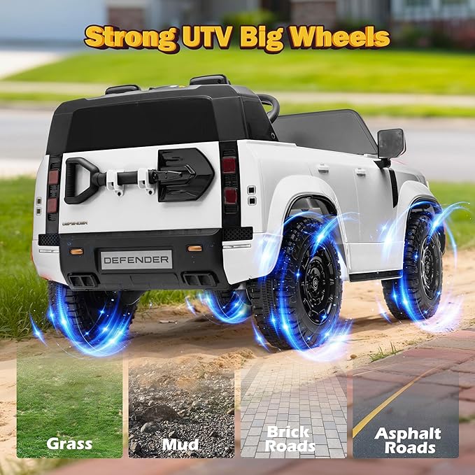 24V Licensed Land Rover 2 Seater Ride on Car for Kids, Battery Powered Electric Car Ride on Vehicle with Parent Remote Control, LED Light, Spring Suspension, Suitable for Aged 3-8, White