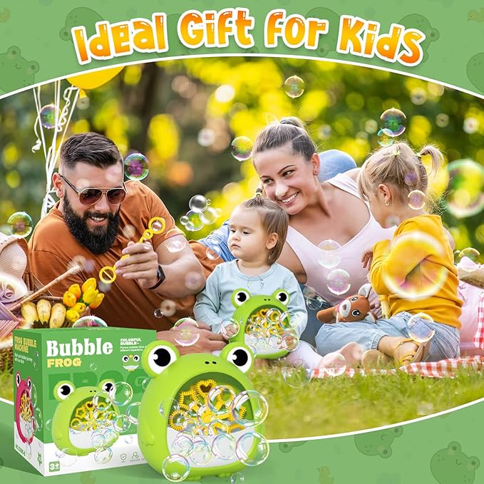 Frog Bubble Machine Toys for Kids 3-8 Years Old: Bubble Blower Maker with 2 Solutions, Outdoor Party Toy, Birthday Gift for 3 4 5 6 7 8 Year Old Girls Boys