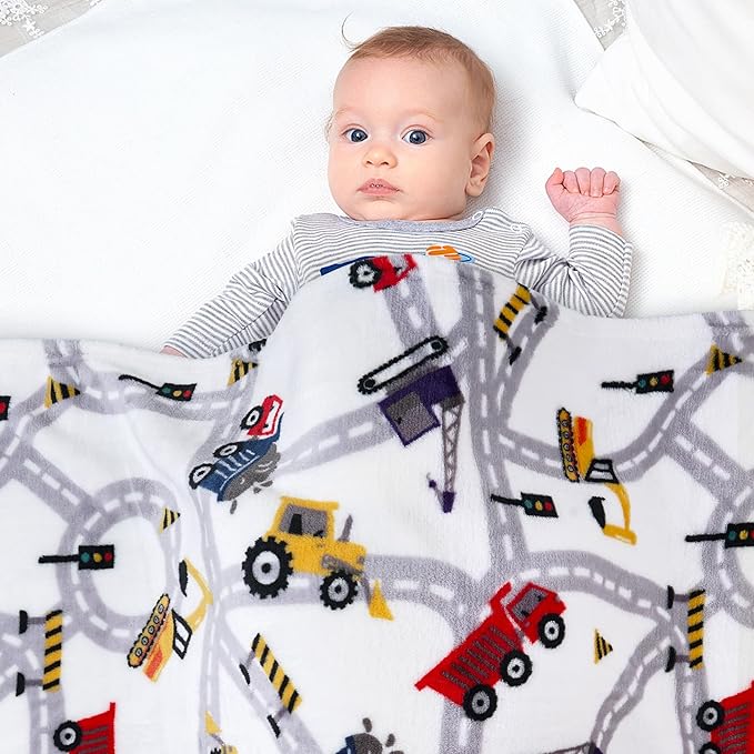 Viviland Kids Truck Print Blanket, Soft Warm Lightweight Plush Fleece Throw for Sofa, Chair, Couch, Bed - 30" x 40"
