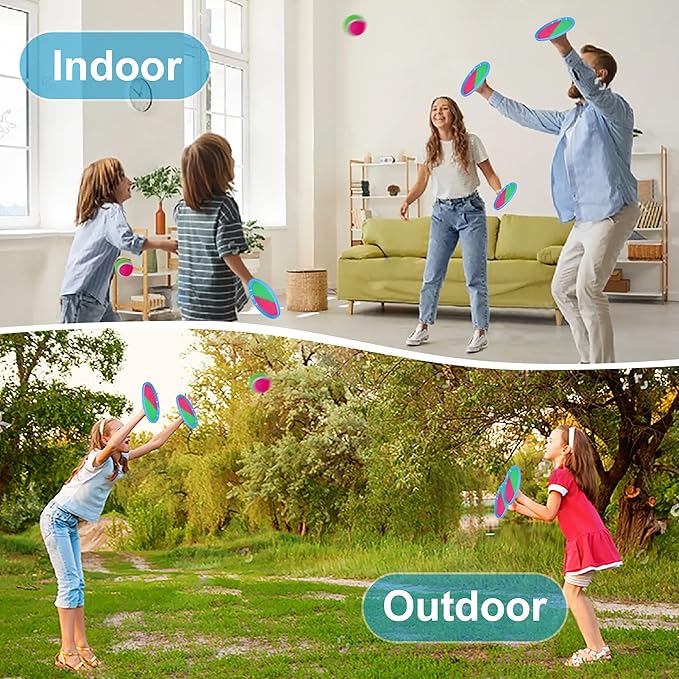 Toss and Catch Ball Set Outdoor Indoor Beach Games Kids Toys with 4 Paddles 4 Balls 1 Storage Bag Playground Balls for Kids