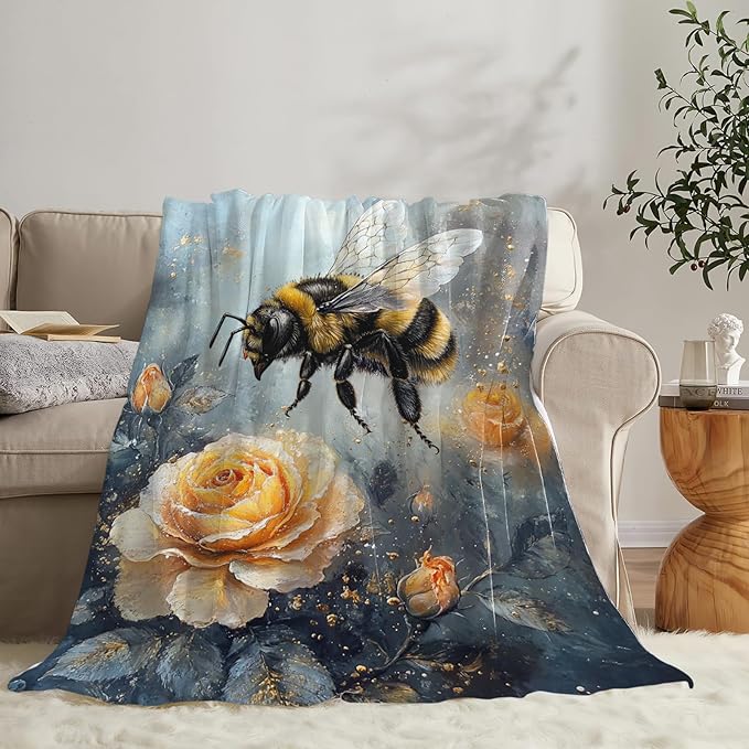 Bee Blanket Gifts for Girls Boys Flower Throw Cozy Plush Fleece Flannel Lightweight Fuzzy Party Blankets for Women Men 50"X40"