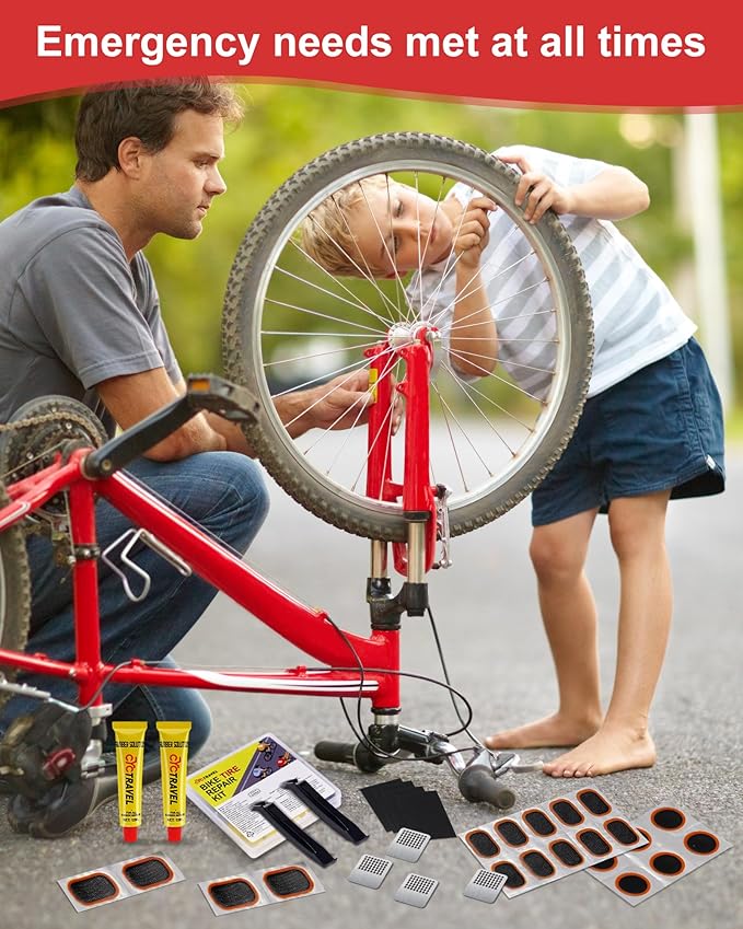 Bike Tire Repair Kit, Bicycle Inner Tube Puncture Patch Kits with 20 PCS Vulcanizing Patches, User Manual, Metal Rasp and Tire Lever, Bike Patch Kit for Mountain and Road Bike.
