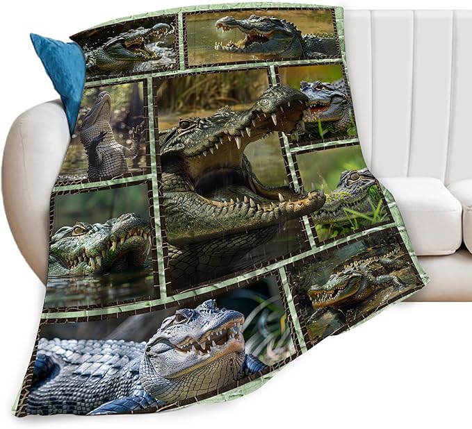 Crocodile Blanket Alligator Throw Blanket Cozy Plush Fleece Flannel Animal Blankets Lightweight Fuzzy Party Gifts for Girls Boys Women Men 50"X40"