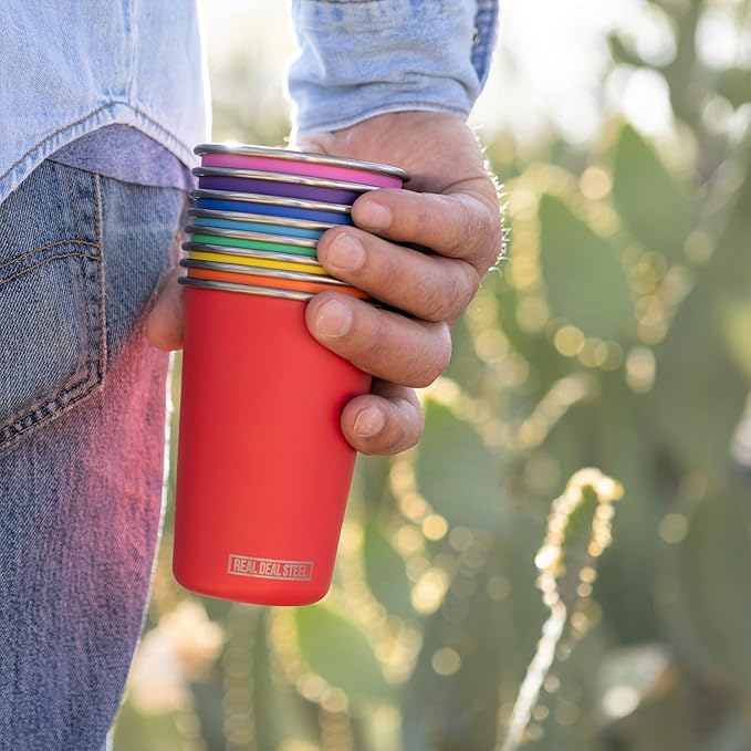 Rainbow Cups 16 oz Pint Cups, Stackable Tumblerrs, Eco Friendly Premium Metal Drinking Glasses
