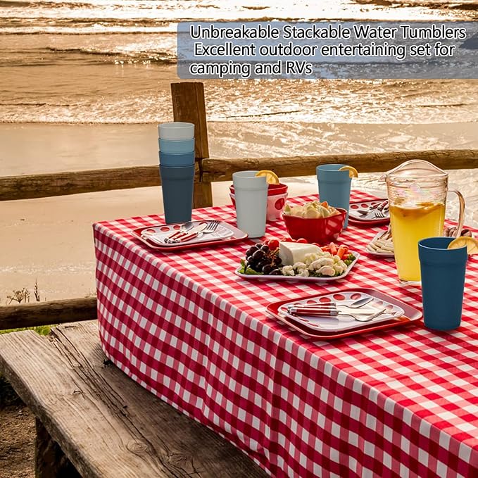 20 Oz Wheat Straw Cups, Set of 12 Unbreakable Plastic Drinking Cups, Dishwasher and Microwave Safe, BPA-Free and Eco-Friendly Reusable Cups for Kitchen, Home, and Outdoor Use