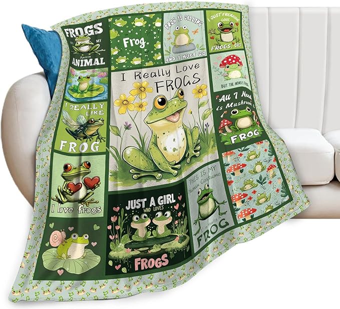 Frog Blanket, Frogs Throw Blanket, Mushroom Gifts Blankets Stuff Fleece Flannel Plush for Women Men Boys Girls Lovers Adults Soft Bedding Gift for Sofa Bed Office Home Decor 50"x40"